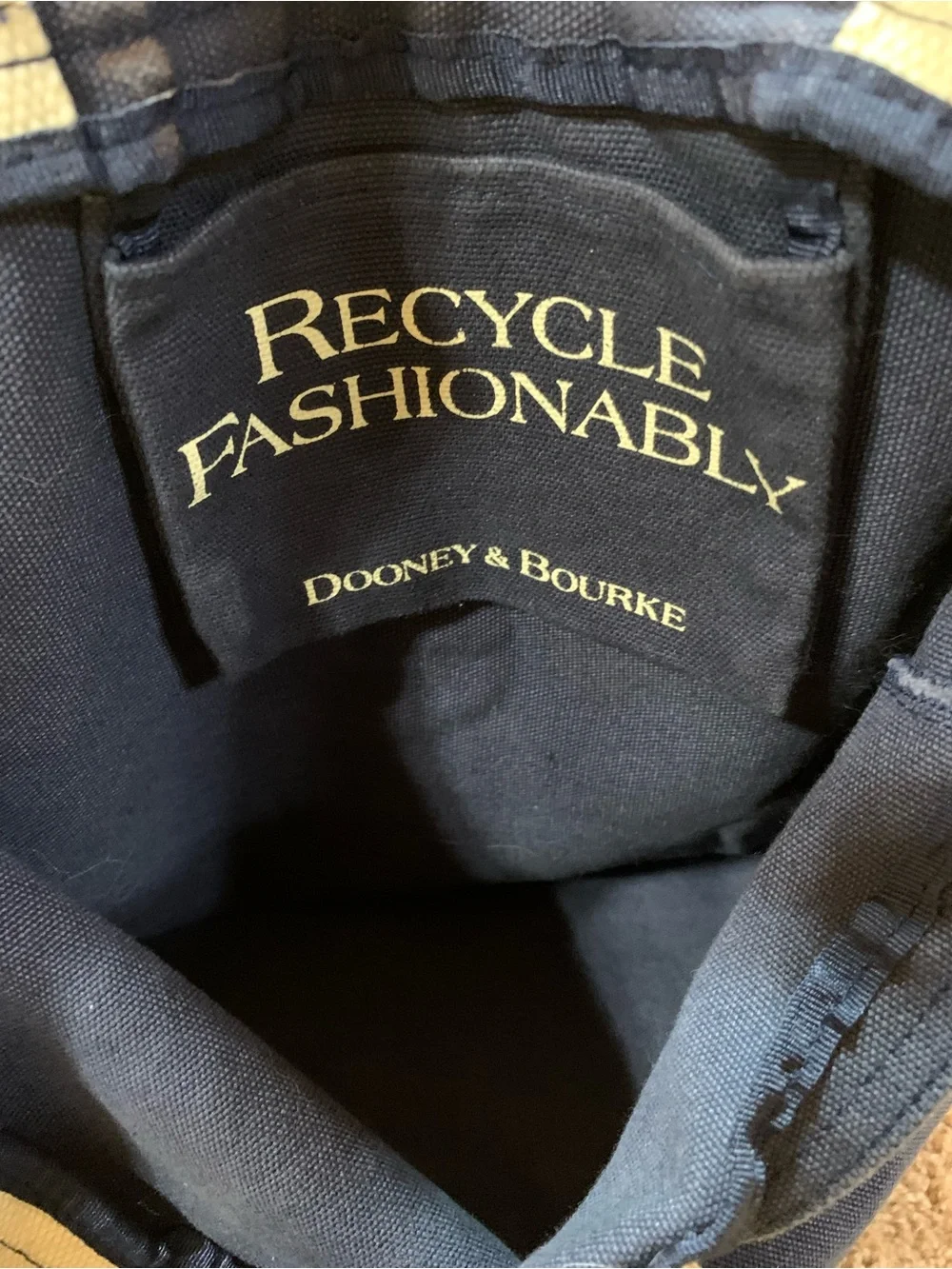 Dooney & Bourke Navy Canvas Tote with Cream Handles and Logo